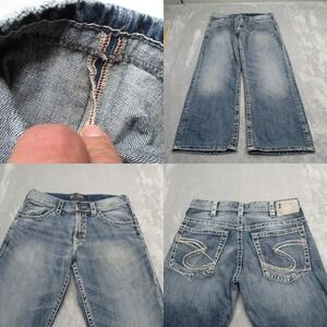 Silver Baggy Jeans Mens 34x26 Gordie Relaxed Faux Selvedge Fade Whisker Wide Leg